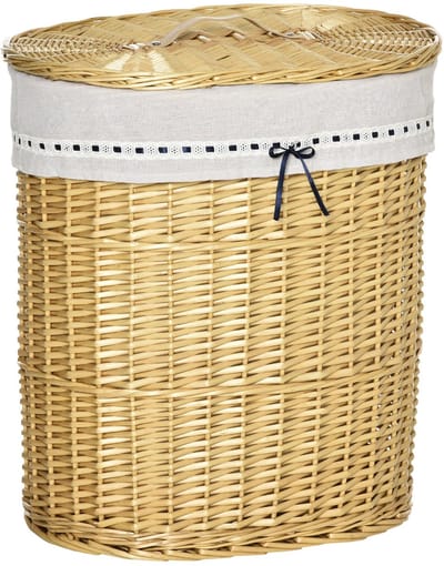 Merax Rieten Wasmand 100L – Met Deksel en Uitneembare Waszak – Handgevlochten Rotan – 51 x 38 x 57 cm – Naturel – Voor Badkamer en Slaapkamer
