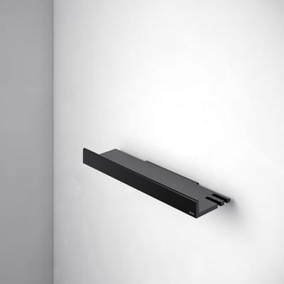 KEUCO Doucheplank van aluminium, zwart, lijm of boren, afneembare mand, handdoekhaak en afvoergleuven, 35x6,6x11,6 cm, wandmontage in de douche, doucheplank, Reva Black Selection