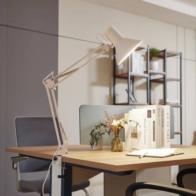 Lindby - Klemlamp- met dimmer - 1licht - Metaal, kunststof - H: 70 cm - wit - Inclusief lichtbron