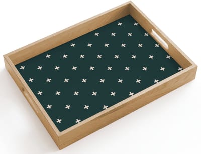 Dienblad hout 40x30 cm - Schootdienblad - Plusjes patroon - Groen - Wit - Print - Borrelplank rechthoek - Plateau dienbladen