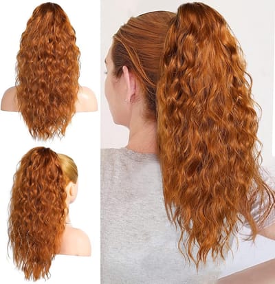Ponytail Extension met Claw Clip, Koper Oranje Lang Krullend Haarstuk voor Feestjes en Dagelijks Gebruik