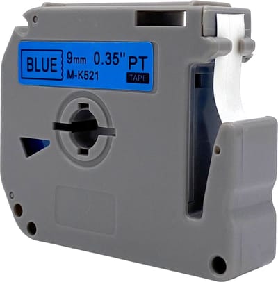 DULA Brother Compatible label tape- M-K521 - 1 cassette - Brother P-Touch - Zwart op blauw - 9mm x 8m