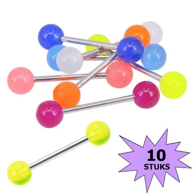 Fako Bijoux® - Barbell Tongpiercing - "Glow in the Dark" - Stainless Steel - 26mm - 10 Stuks