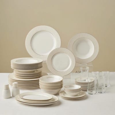 Karaca Elegance Alessa - 60-Delige Serviesset en Serveerset voor 8 Personen – Wit/Goud – Luxe New Bone Dinerservies