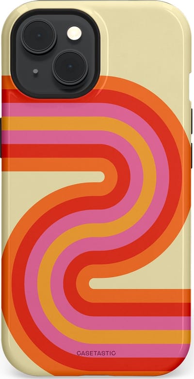 Casetastic hoesje geschikt voor Apple iPhone 15 - MagSafe - Dubbellaagse bescherming - Retro wave - Fashion Case - Zand Rood Oranje Roze