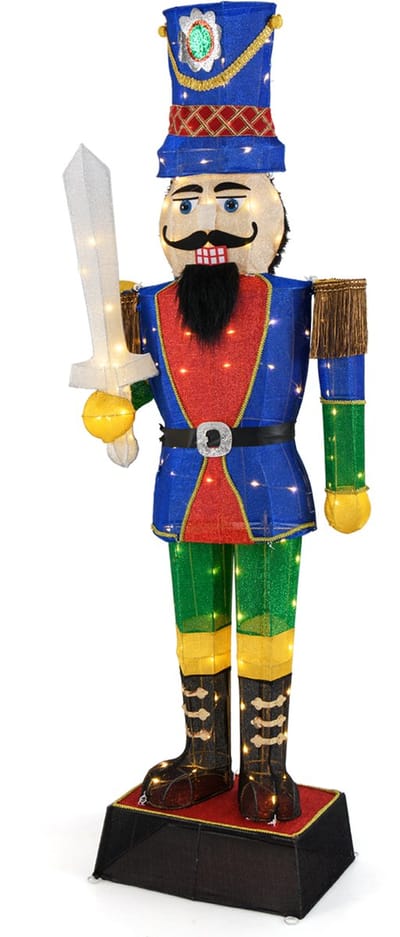 COSTWAY Kerst, notenkraker figuur, groot, 184 cm, verlichte kerstdecoratie XXL, kerstfiguur met zwaard en 110 ledlampen, kerstdecoratie, kerstverlichting voor binnen en buiten