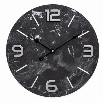 AMS W9707 - Wandklok - Analoog - Quartz Uurwerk - Rond - Hout - Metaal - Cijfers - Strepen - Anthraciet - D 40 x 4 cm