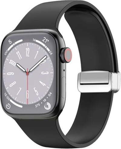 By Qubix - Geschikt voor Apple Watch bandje - Siliconen bandje - Folding Buckle - Zwart - Geschikt voor Apple Watch 44mm / 45mm / 46mm / 49mm (Ultra 1,2 en 3) - siliconen sport bandje - smartwatchbandje