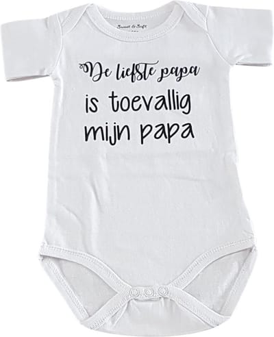 Baby rompertje met tekst aankondiging bekendmaking zwangerschap aanstaande worden cadeau papa jongen meisje met tekst bedrukking de liefste papa is toevallig mijn papa | korte mouw |  wit | maat 50/56 Valentijn