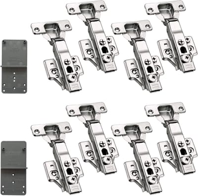 Clip-On 3-Way Verstelbare 35mm Soft Close Scharnieren met Hydraulische Demper voor Keukenkastdeuren - Automatische Scharnieren met Ingebouwde Demping, Set van 8 Stuks