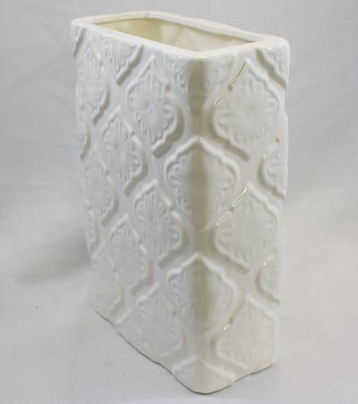 Rechthoekige Richmond Vaas wit, "French Lilly" H 33 cm Diep 16 cm, Br 3 cm, waterdicht