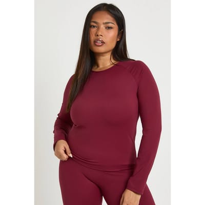 boohoo Dames Plus Supersoft top met naaddetail en lange mouwen | Berry | Maat: 16