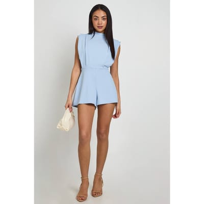 boohoo Dames Getailleerde Playsuit Met Plooi-detail | Pastelblauw | Maat: 42