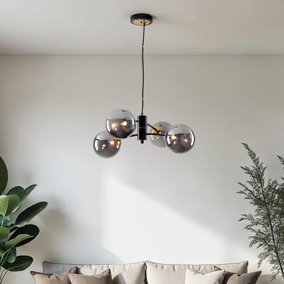 LumenXL LumenXL - Hanglamp Firenze - Smoke glas - 4-lichts - Zwart - Goud
