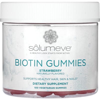 Solumeve, biotine gummies, gelatinevrij, aardbeiensmaak, 100 plantaardige gummies