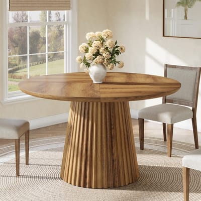 LITTLE TREE Boerderijstijl Eettafel - 120 X 76 X 120 cm - Ronde Houten Tafel - Voor Eetkamer, Keuken & Woonkamer​ - Bruin