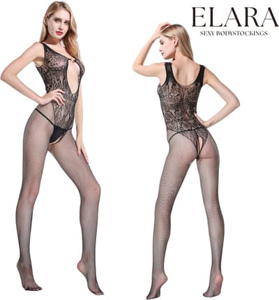 Elara - Clarissa - Bodystocking Erotische Lingerie met Open Kruis - Catsuit - S t/m XL - Sexy Dames Lingerie