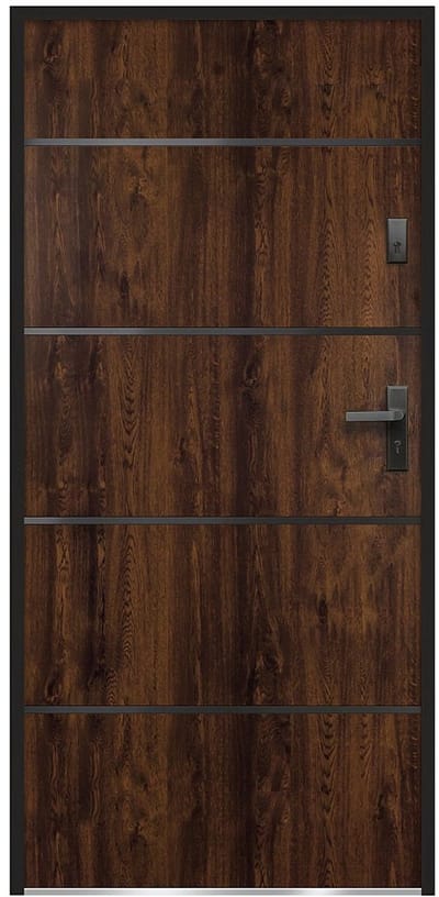 Vente-unique Voordeur van massief en roestvrij staal H 207 x L 100 cm, donker naturel - 55 cm dikte - Draait links open - NAXARA