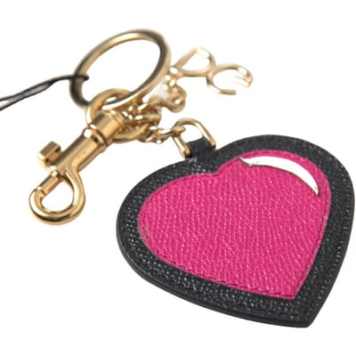 Dolce & Gabbana Zwart Fuchsia Hart Leer Gouden Metalen Sleutelhanger Sleutelhanger