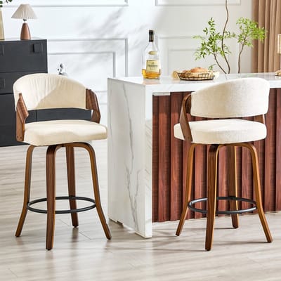 HAUSS SPOLE Barkruk - Set Van 2 Met Rugleuning En Armleuning - Comfortabele Zitting Met Voetsteun - Voor Keuken En Bar - Hout Wit