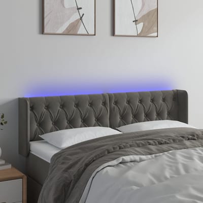 vidaXL - Hoofdbord - LED - 147x16x78/88 - cm - fluweel - donkergrijs