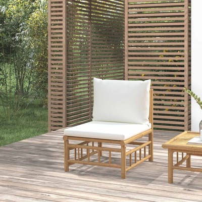 vidaXL - Tuinmiddenbank - met - kussens - bamboe - crèmewit