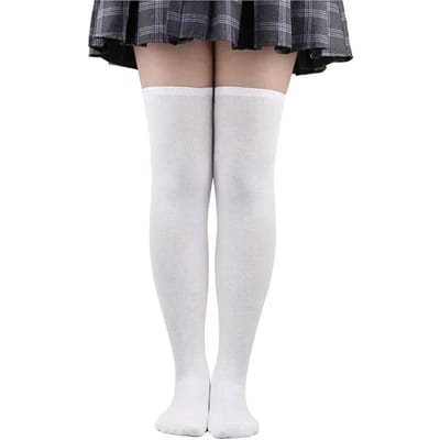 Chaussettes Longues Montantes Filles Noir Blanc Couleur Unie Chaussettes Longues Femmes Sexy Au-Dessus du Genou Cuisardes Bas Au-Dessus du Genou Bonneterie One Size white