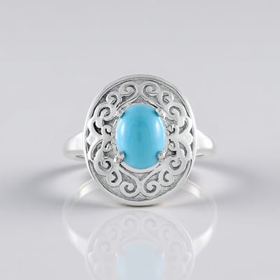 Cavill - 925 Sterling Zilver Ring met 1,251 ct Sleeping Beauty Turkoois - Ovaal Cabochon - Filigraan Elegant Design - Dames Sieraden