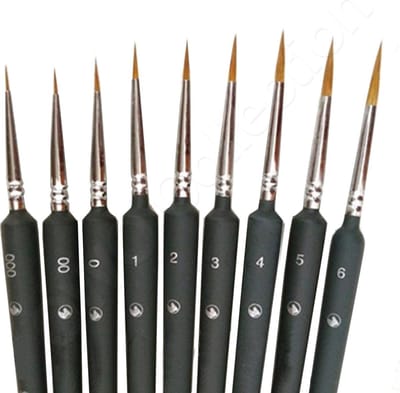 OWO proffesionele miniatuur precisie kwasten penseel set met dunne nylon kwast - acrylverf - waterverf - 9 stuks