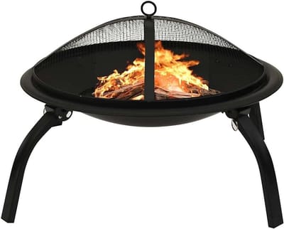 Draagbare Vuurkorf - Buitenhaard Barbecue - Terras Verwarmen - Inklapbare Poten - 56x56x49 cm - Zwart