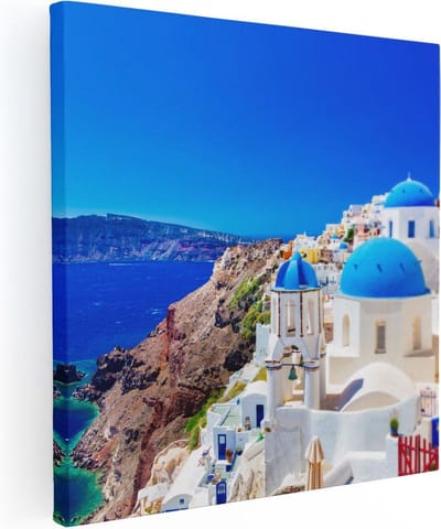 Artaza Canvas Schilderij Santorini - 30x30 cm - Klein - Wanddecoratie Zeezicht - Muurdecoratie Griekenland - Kamer Accessoires Woonkamer
