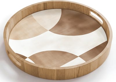 Dienblad rond 40x40 cm - Schootdienblad hout - Snijdende cirkels - Overlappende vlakken - Borrelplank rechthoek - Plateau houten dienbladen