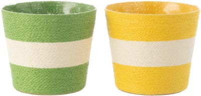 J-Line bloempot Touwtjes Streep - papier - geel/groen - large - 2 st. - Ø 17.5 cm
