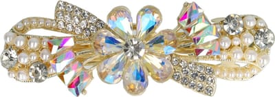 Haarsoires Haarspeld Patentspeld 6cm - Bloem – Parelmoer Facetstenen – Zilver Crème - Haarspelden voor Dames - Haarklem - Haarclip - Haaraccessoires - Hair Clip - Decoratieve Haaraccessoire