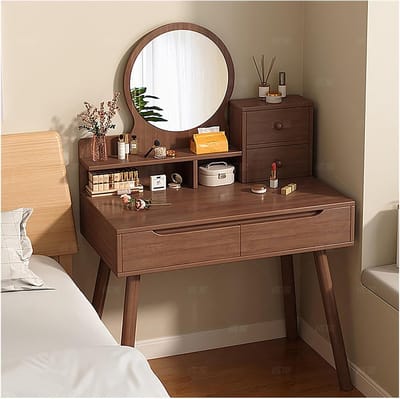 Kaptafel met laden - Make-up bureau - Slaapkamer decoratie - Stevig walnoot ontwerp - 80 cm breed - Walnootkleur