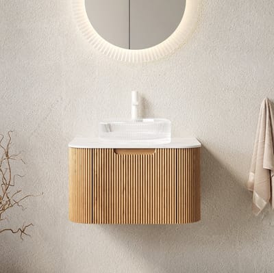 HAUSS SPOLE Badkamermeubel - Hangend Badkamermeubel Met Glazen Waskom En Lade - Voor Badkamer - Natuurhout Wit Transparant - 61x48 Cm