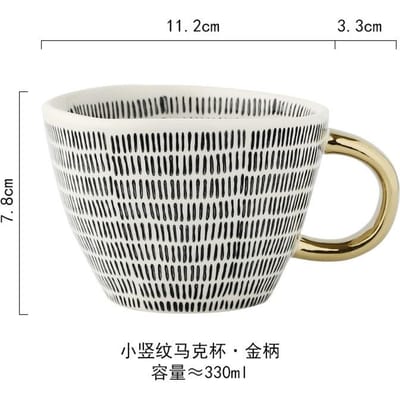 Handbeschilderde Geometrische Keramische Mokken Met Gouden Handvat Handgemaakte Irreguliere Kopjes Voor Koffie Thee Melk Havermout Creatieve Verjaardagscadeaus 330ml