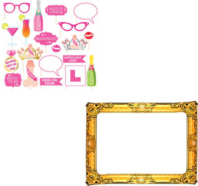 Henbrandt vrijgezellenfeest photo props - opblaasbare fotolijst - roze - goud - 21 stuks - bruiloft
