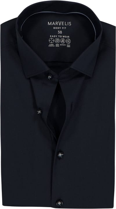 MARVELIS body fit overhemd - twill - zwart - Strijkvriendelijk - Boordmaat: 43