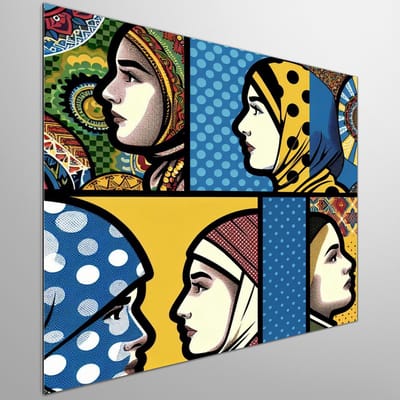 Pop art dikke dames schilderij | Kleurrijke vormen en volle vreugde: een ode aan de curvy vrouw | Kunst - 30x30 centimeter op Dibond | Foto op Dibond