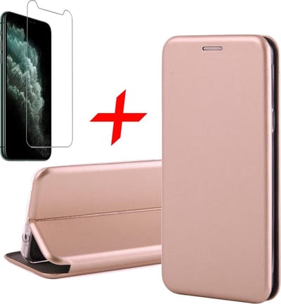Hoesje geschikt voor iPhone 11 Pro - Screen Protector GlassGuard - Book Case Kunstleer ThinShield Roségoud & Screenprotector