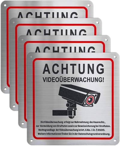 Videobewaking Waarschuwingsborden 4 Stuks - Aluminium 15x15 cm, Weerbestendig en Hoogzichtbaar