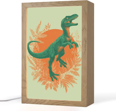 Nachtlampje 20x30 cm - Kinder lampje - Dinosaurus - Groen - Planten - Cirkel - Tafellamp kinderkamer - Slaapkamer lamp - Bedlamp kinderen - Kinderlampje stopcontact - Wandlamp babykamer - Nachtlampjes