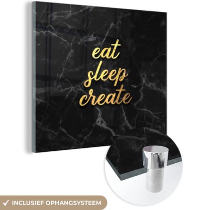 MuchoWow® Glasschilderij 50x50 cm - Schilderij acrylglas - Quote - Sleep - Goud - Marmer - Foto op glas - Schilderijen