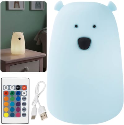 Mary’s Siliconen LED-nachtlampje, grote beer, om in slaap te vallen, met afstandsbediening, voor in de kamer, USB warm RGB-licht