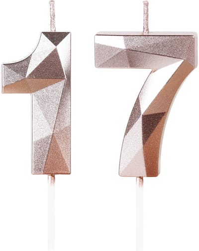 17e verjaardag kaarsen, nummer 17 taart topper decoraties, Rose goud, gelukkige verjaardag kaars, huwelijksverjaardag