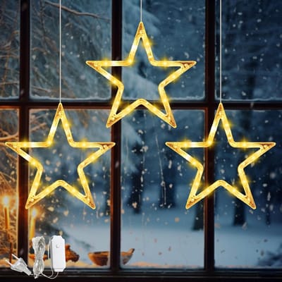 Decoratieve LED Sterrenverlichting voor Kerst, 3 Stuks, 30 cm, Metalen Sterren voor Ramen, Feestverlichting en Kerstdecoratie