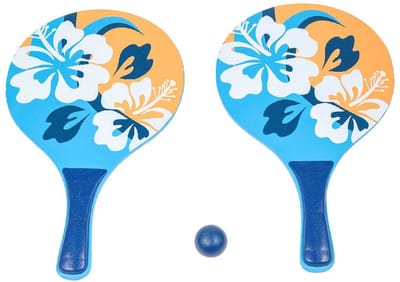 Summertime Beachball set - hout - blauw/oranje - bloemen print - strand balletjes