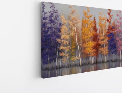 Saammp Canvas Schilderij - Kleurrijke bomen - Natuur - Abstract - 45x30 - Foto op canvas - Wanddecoratie - Muurdecoratie Woonkamer - Slaapkamer decoratie - Canvas Print