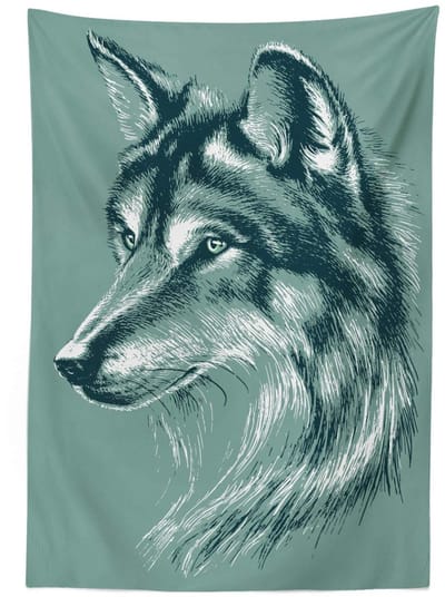 ABAKUHAUS Tafelkleed – Wolfbeeld Exotisch – 140 x 200 cm – blauwgrijs